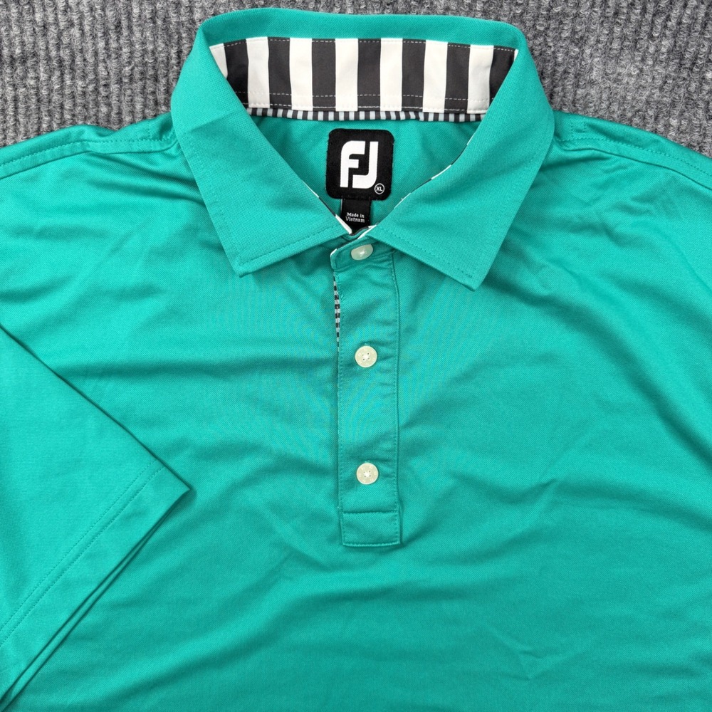 FootJoy Polo Shirt Mens XL Green Short Sleeve Striped Collar Golf Performance